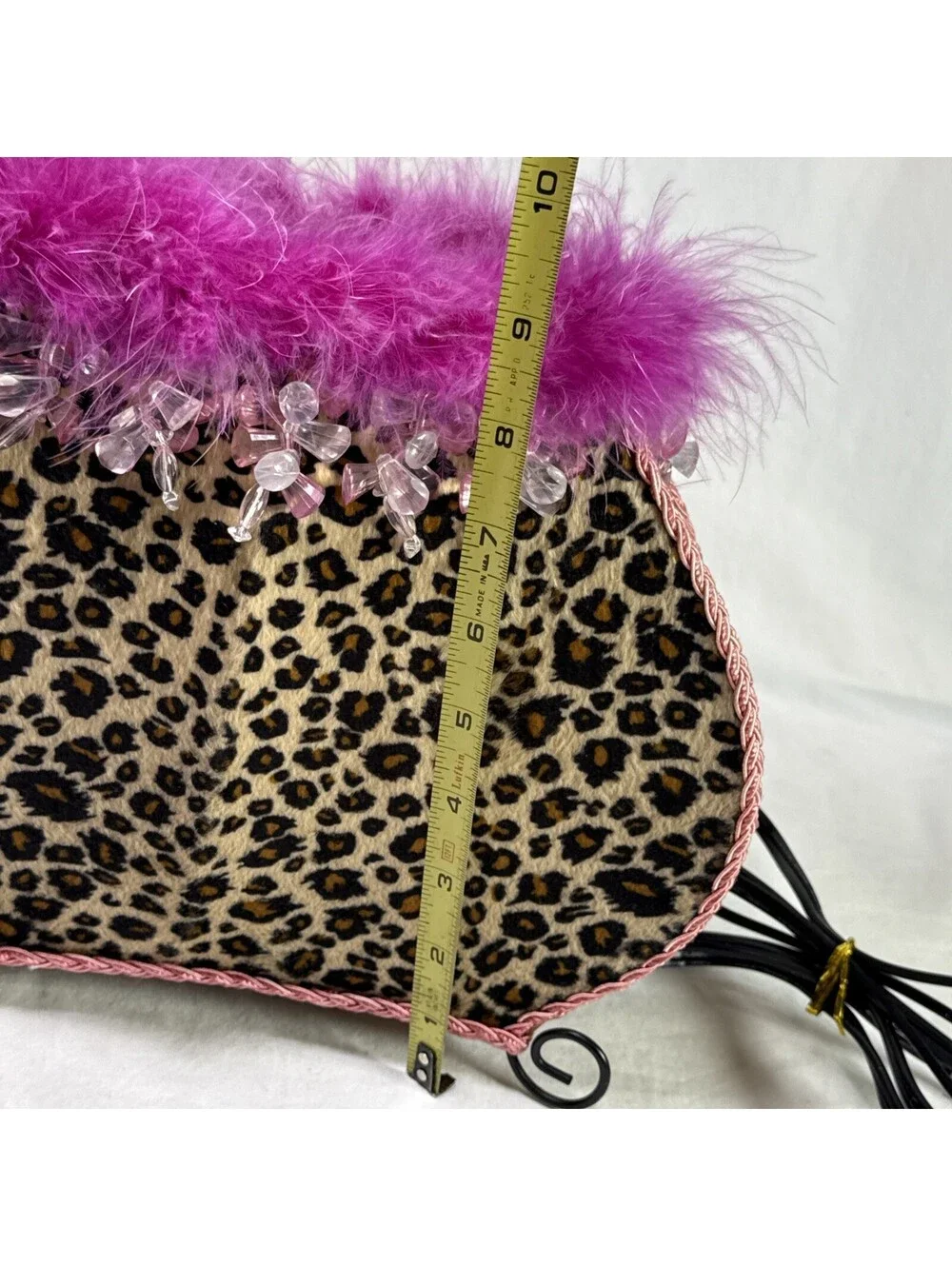 Animal Print Purse Clutch Table Lamp Dangle Beads Leopard Print Pink Faux Fur